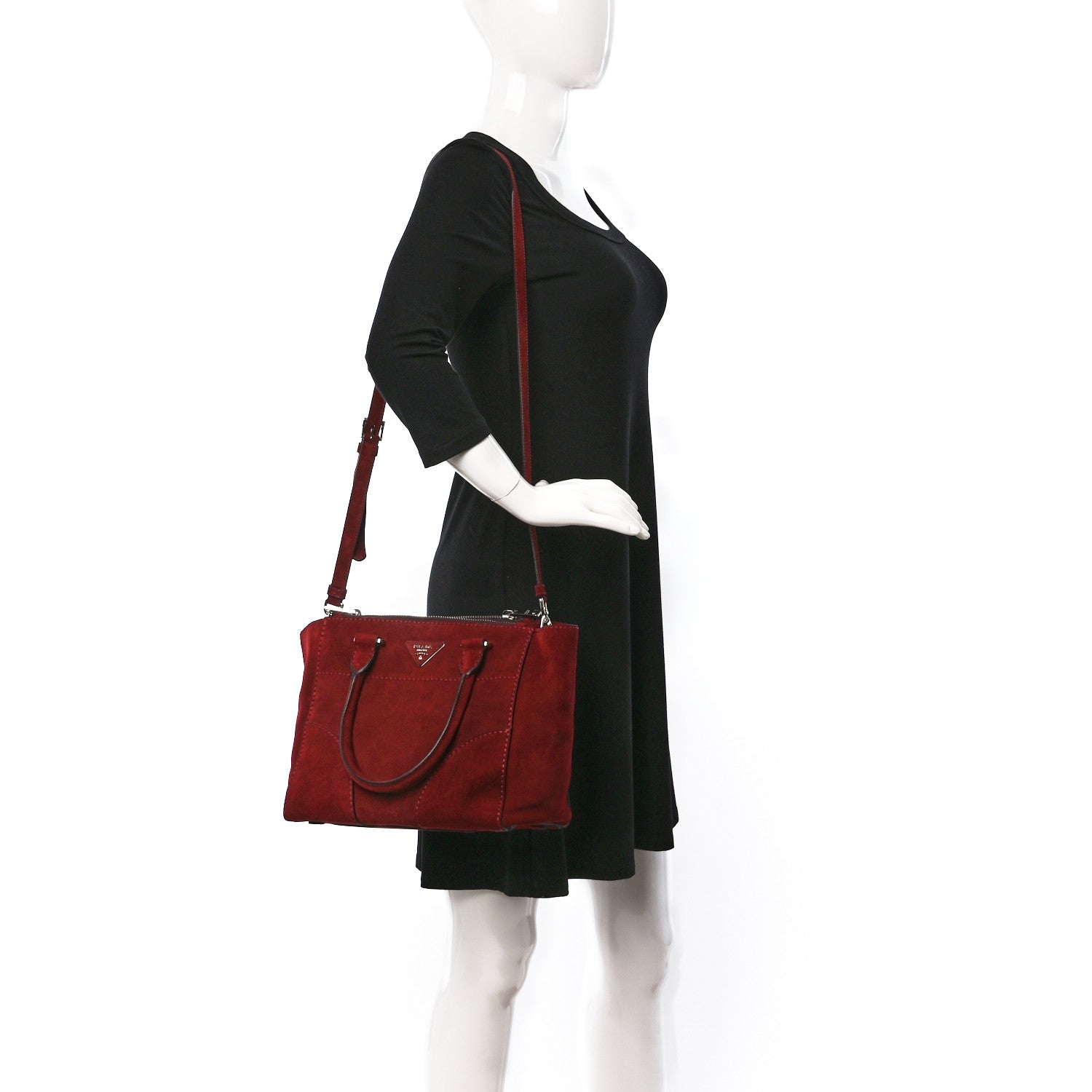 Prada Suede Scamosciato Stitched Small Twin Pocket Tote Porpora 2 of 8