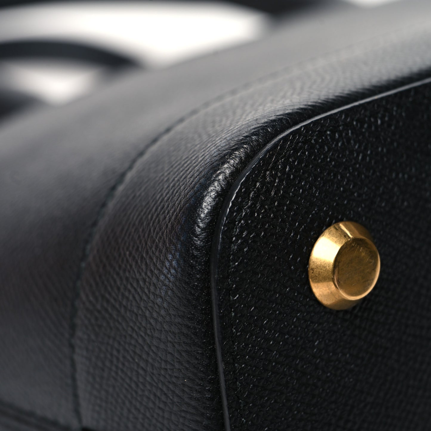 Signature Grained Calfskin Logo S Ville Top Handle Bag Black White