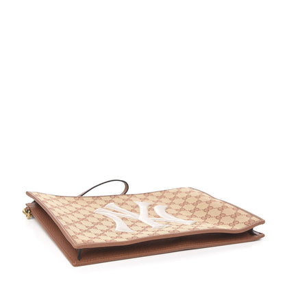 Gucci X MLB GG Monogram NY Yankees Zip Wristlet Pouch Beige Ruggine Ivory 3 of 6