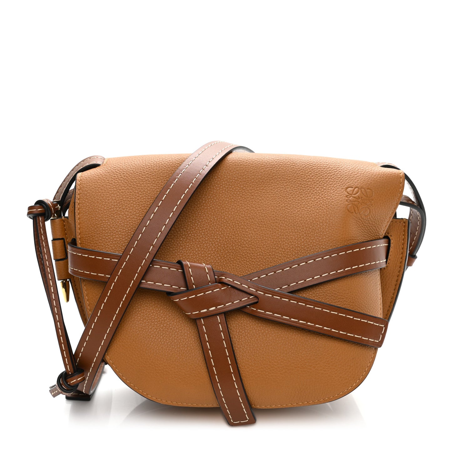 Grained Calfskin Small Gate Crossbody Bag Caramel Pecan