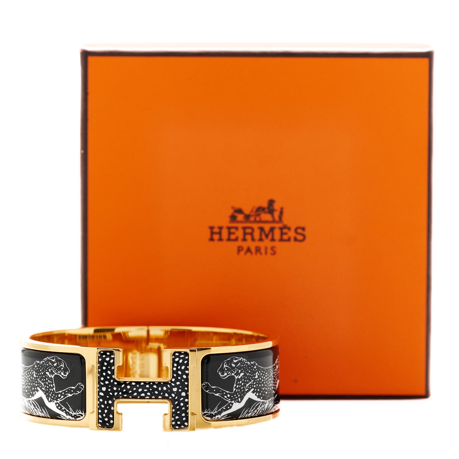 Hermes Enamel Print Guepards Wide Clic Clac H Bracelet GM Positif Negatif 7 of 7
