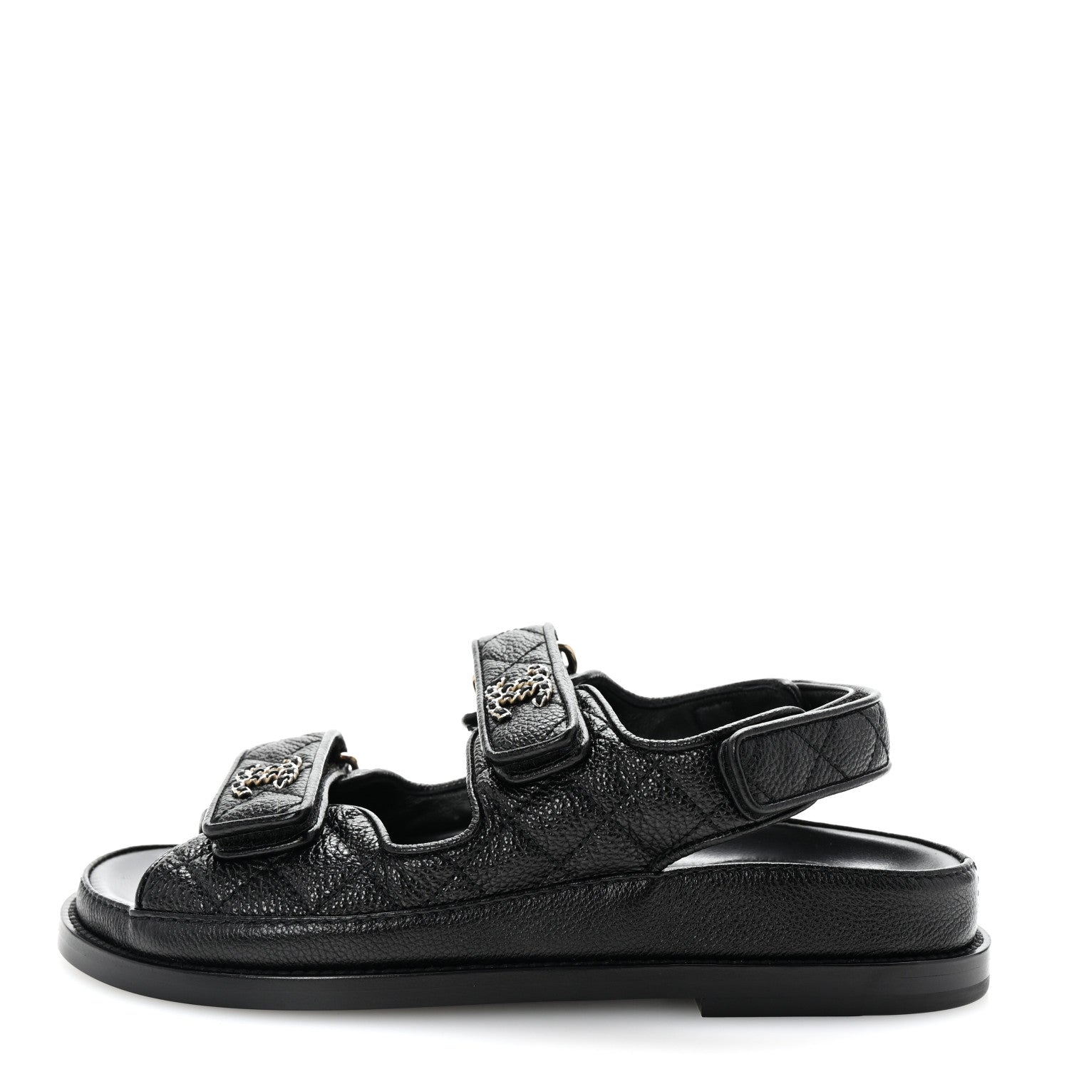 Chanel Grained Calfskin Velcro Dad Sandals 36 Black 1 of 10