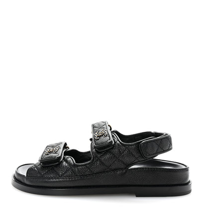 Chanel Grained Calfskin Velcro Dad Sandals 36 Black 1 of 10