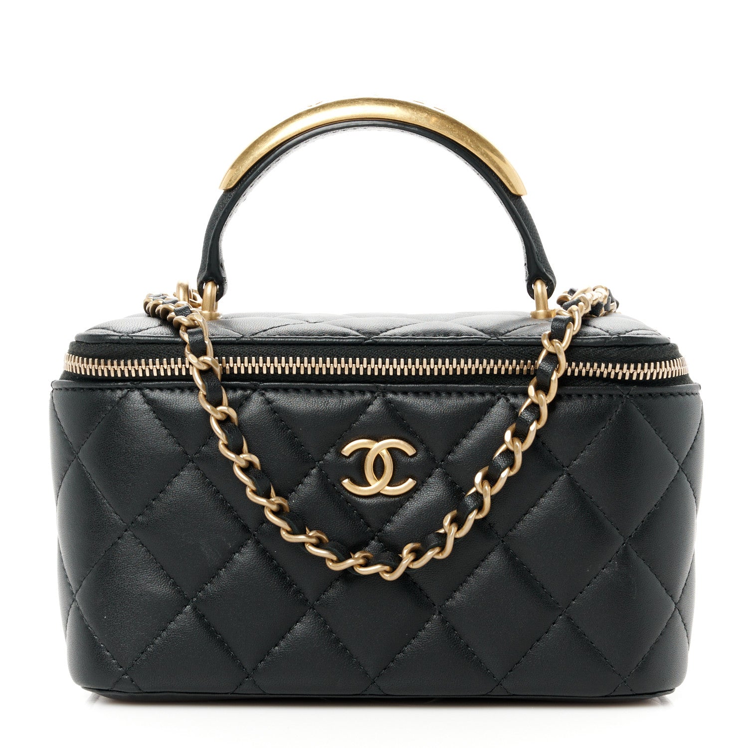 Chanel Lambskin Quilted Metal Small Top Handle Vanity Case With Chain Black 1 of 13