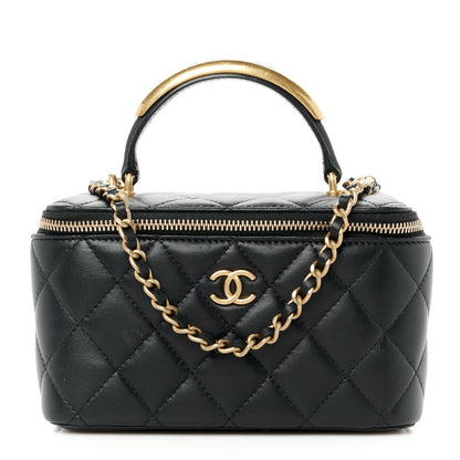 Chanel Lambskin Quilted Metal Small Top Handle Vanity Case With Chain Black 1 of 13
