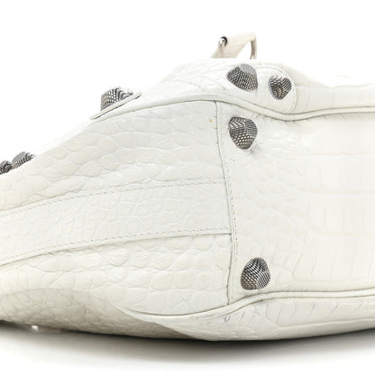 Balenciaga Extra Supple Calfskin Crocodile Embossed Medium Le Cagole Shoulder Bag White 9 of 18