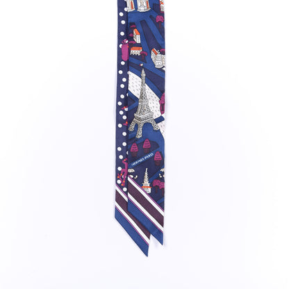 Hermes Silk Les Nouveaux Amoureux de Paris Twilly Marine Violet White 2 of 4