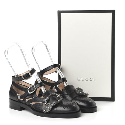 Gucci Calfskin Bee Embroidered Womens Queercore Brogue Wingtip Monk Strap Loafers 37.5 Black 9 of 9