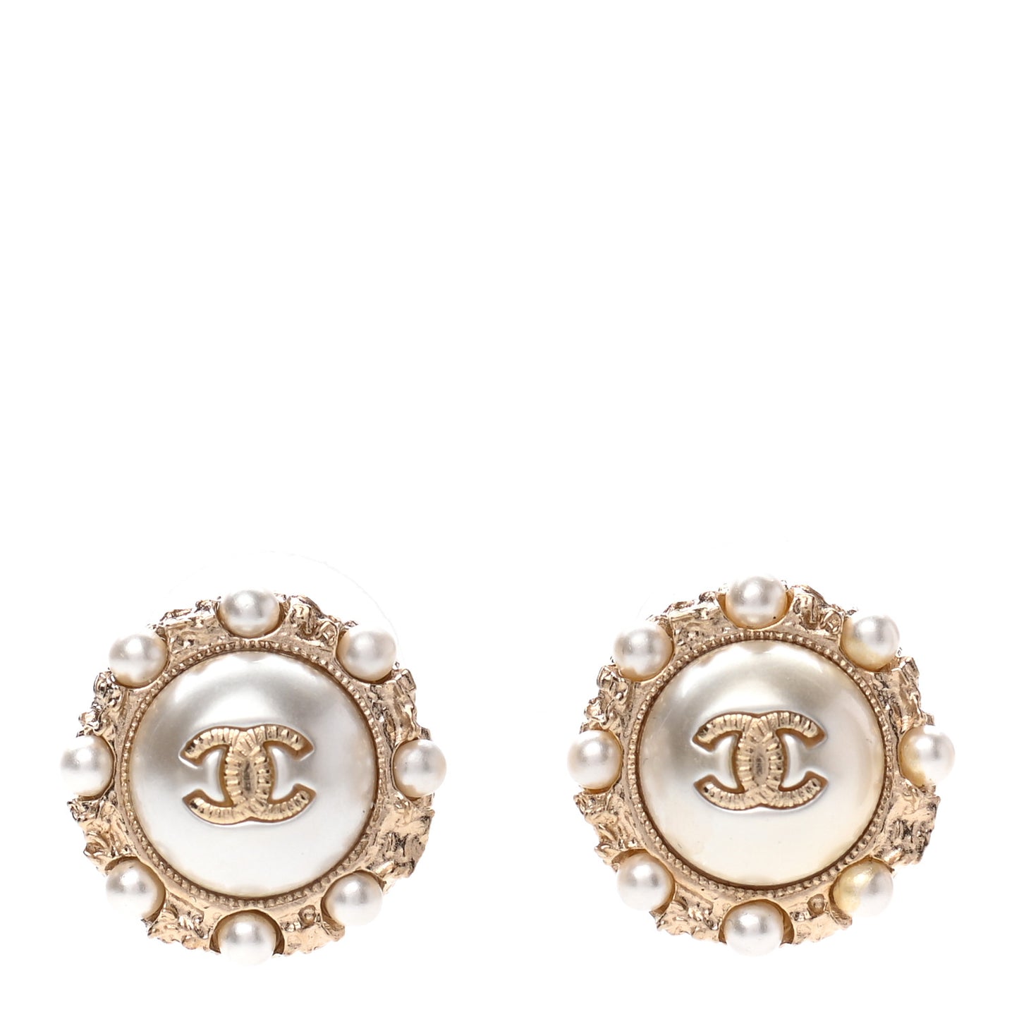 Pearl CC Round Earrings Light Gold