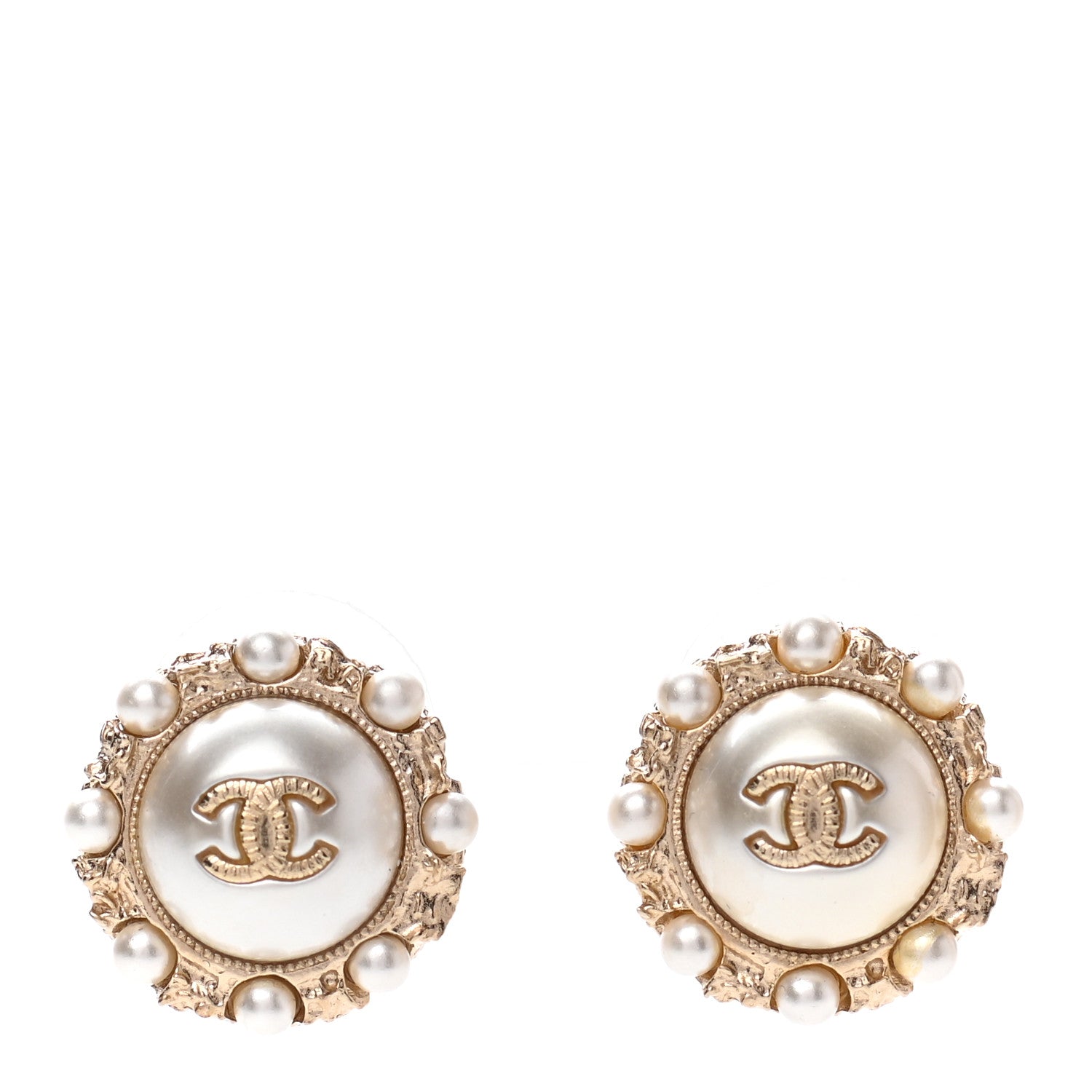 Chanel Pearl CC Round Earrings Light Gold 1 of 4