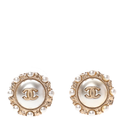 Chanel Pearl CC Round Earrings Light Gold 1 of 4