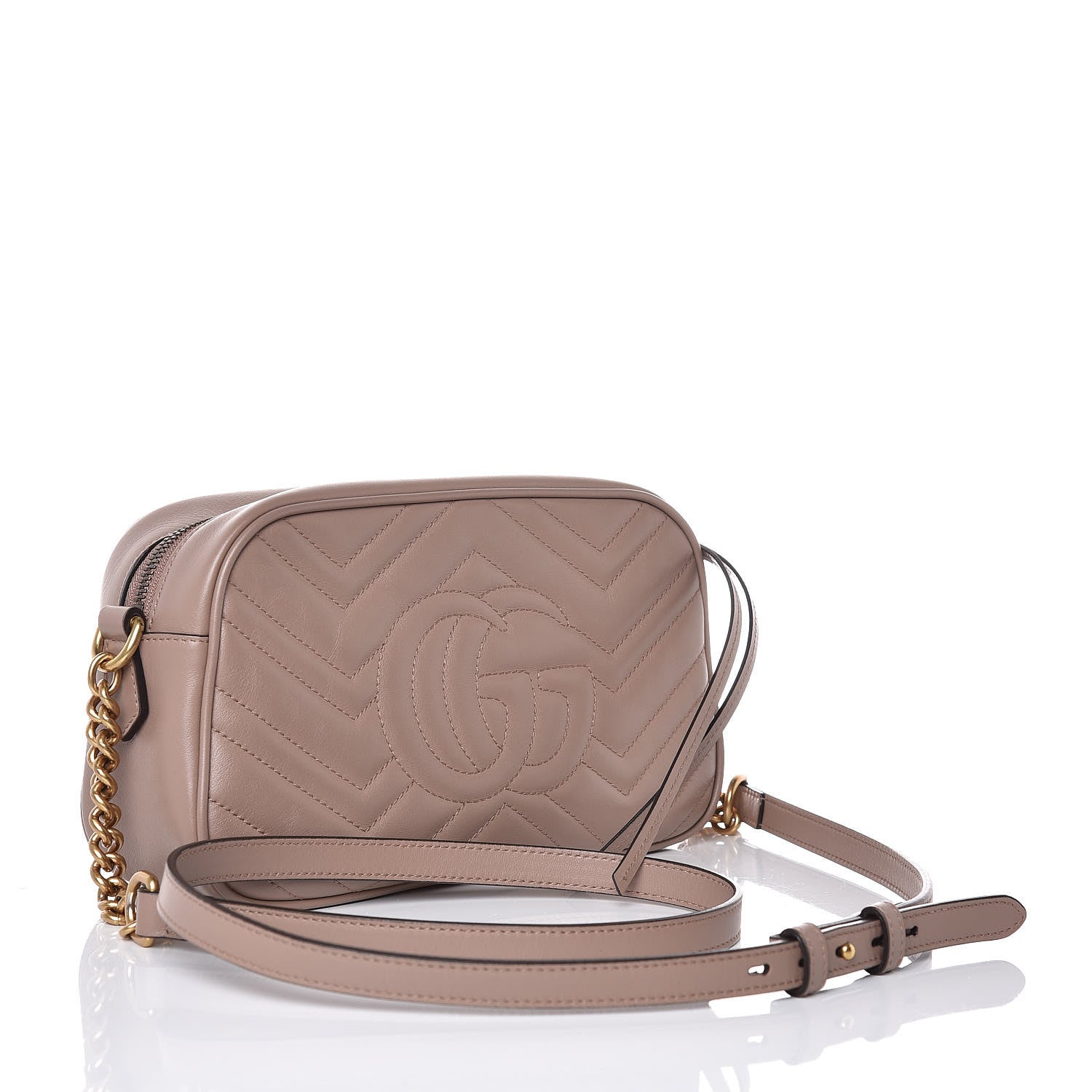 Gucci Calfskin Matelasse Small GG Marmont Chain Shoulder Bag Taupe 3 of 7