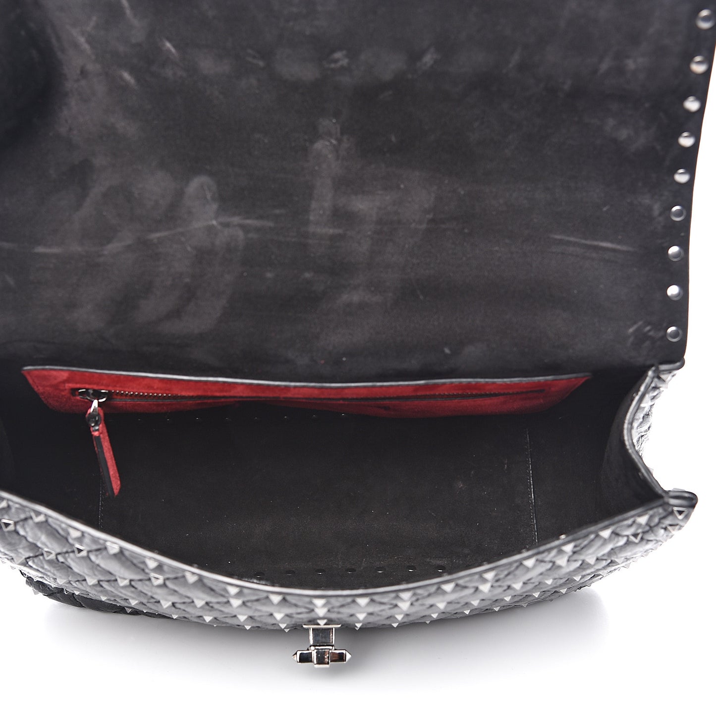 Craquele Nappa Large Rockstud Spike Shoulder Bag Black