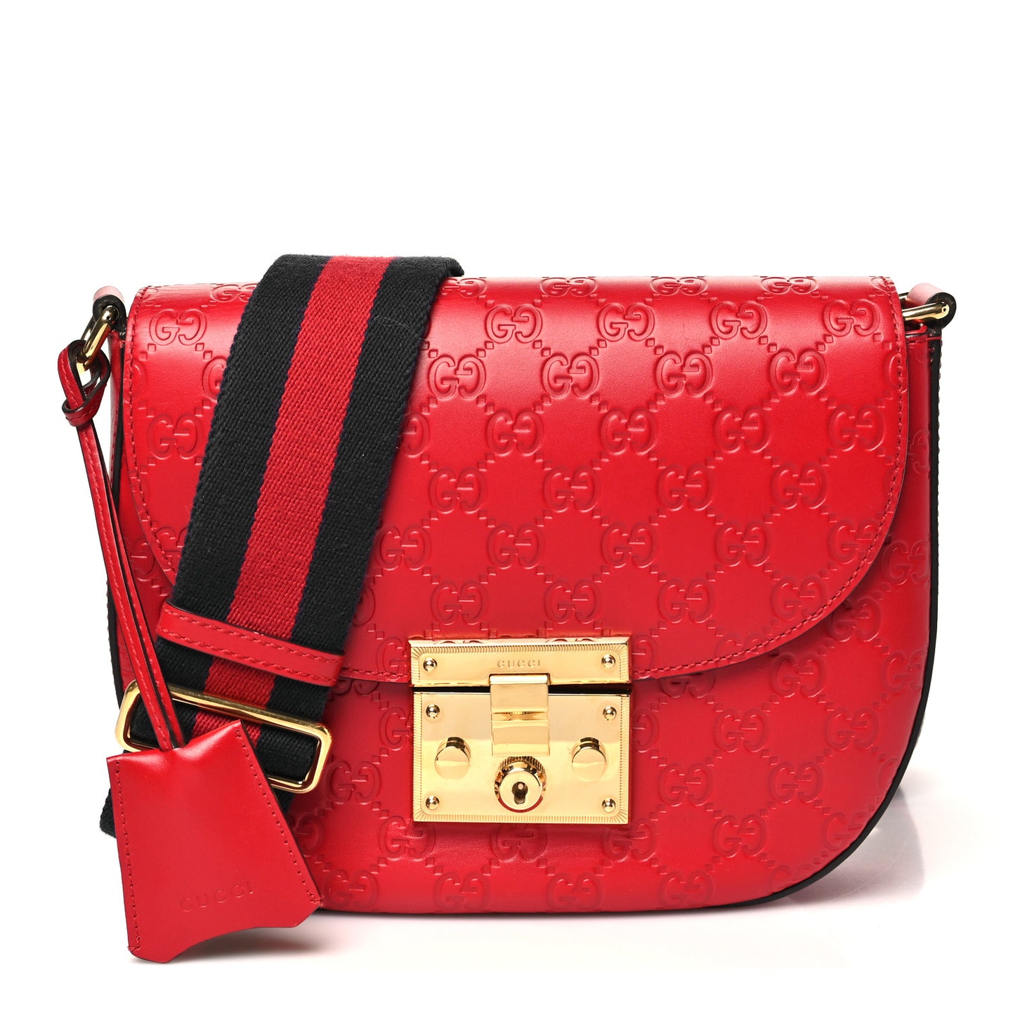 Guccissima Web Medium Padlock Messenger Shoulder Bag Hibiscus Red