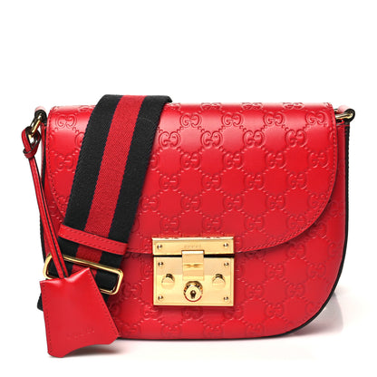Gucci Guccissima Web Medium Padlock Messenger Shoulder Bag Hibiscus Red 1 of 10