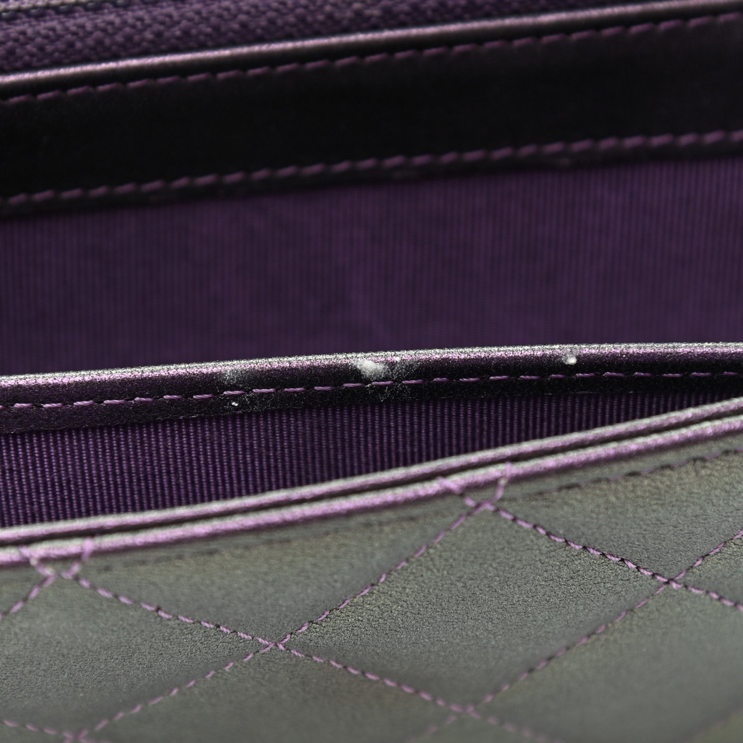 Chanel Metallic Lambskin Quilted Large Gusset Flap Wallet Purple 11 of 13