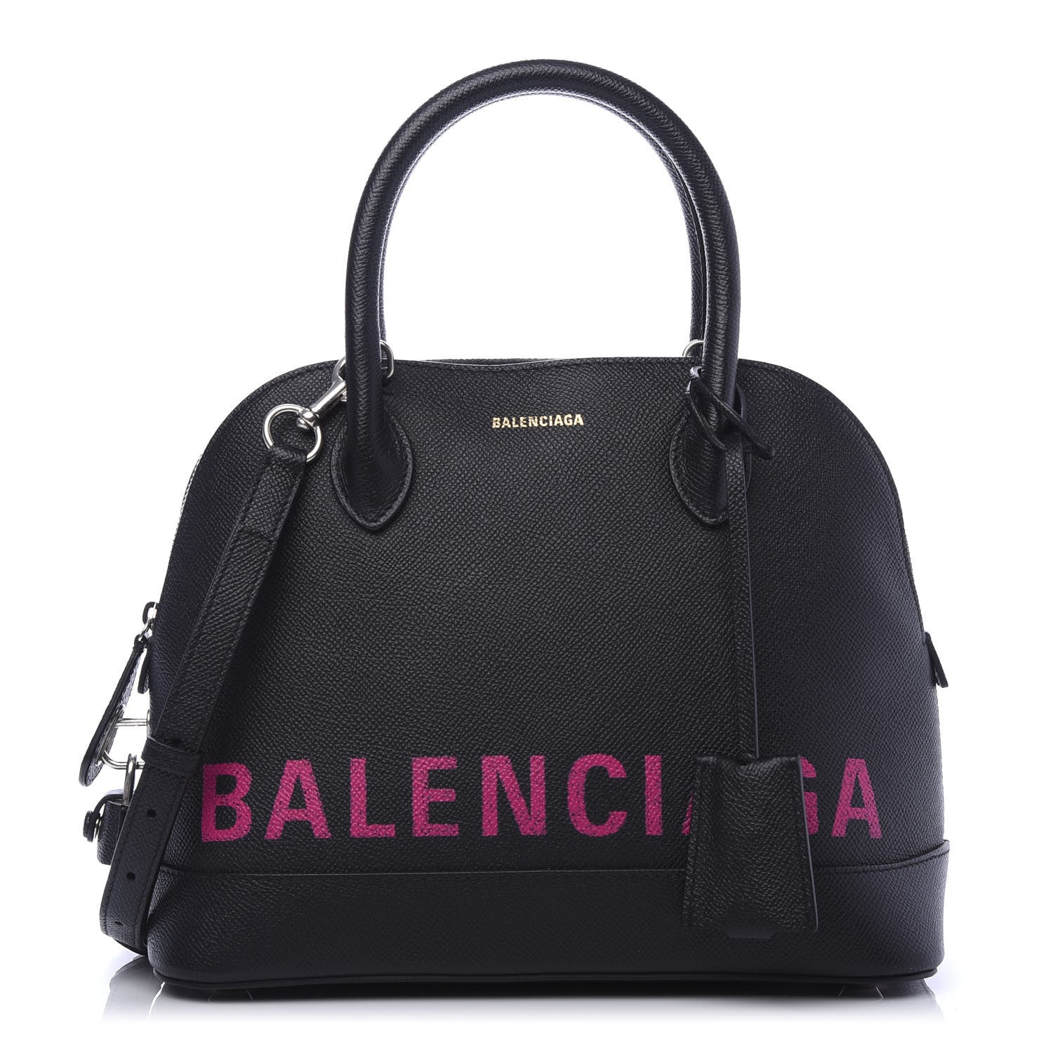 Balenciaga Signature Grained Calfskin Logo S Ville Top Handle Bag Black Rose Shocking 1 of 9