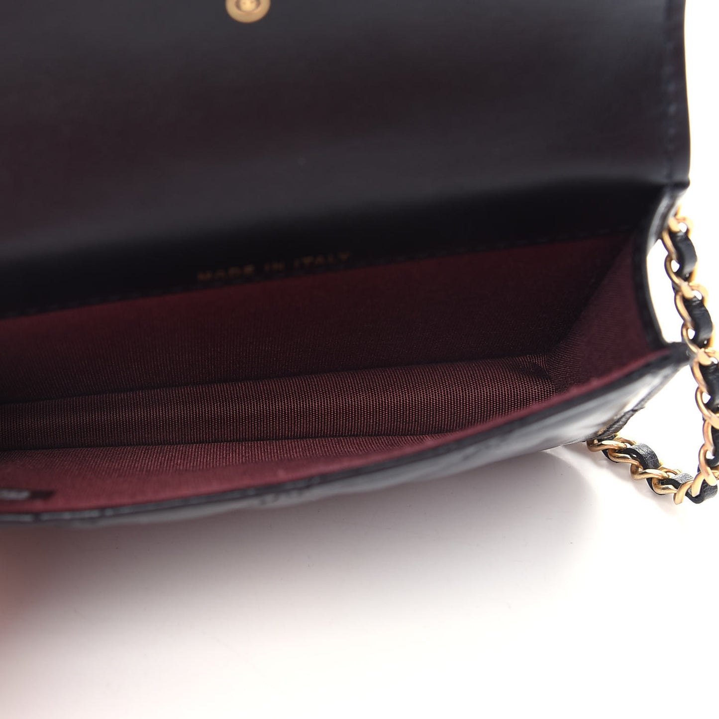 Calfskin Quilted Perfect Fit Coin Purse With Chain Black