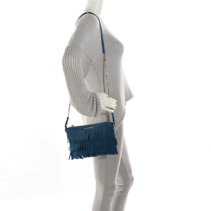 Burberry Suede Fringe Peyton Crossbody Clutch Bag Marine 2 of 8