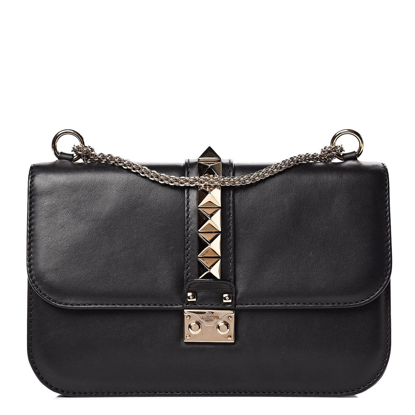 Vitello Medium Glam Lock Rockstud Flap Black