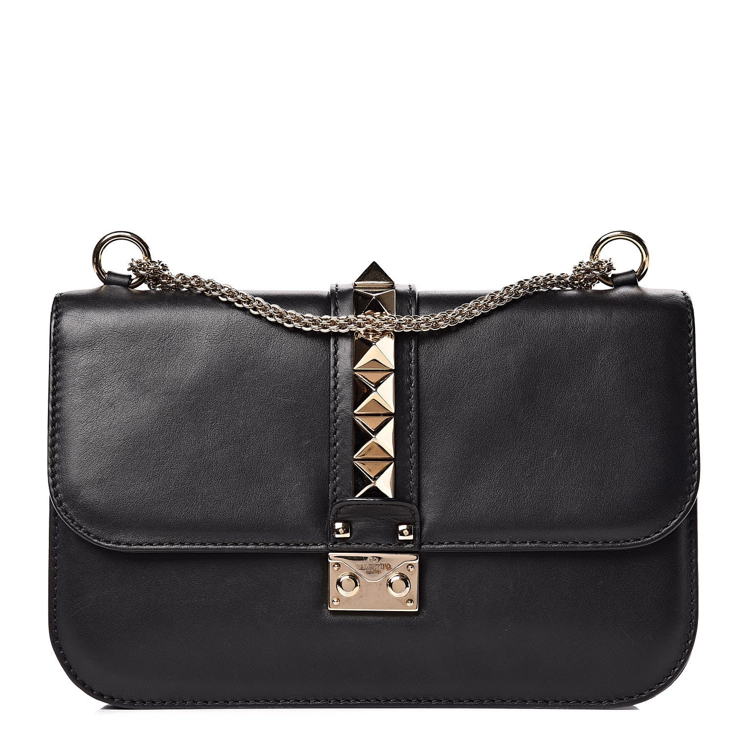 Valentino Garavani Vitello Medium Glam Lock Rockstud Flap Black 1 of 14
