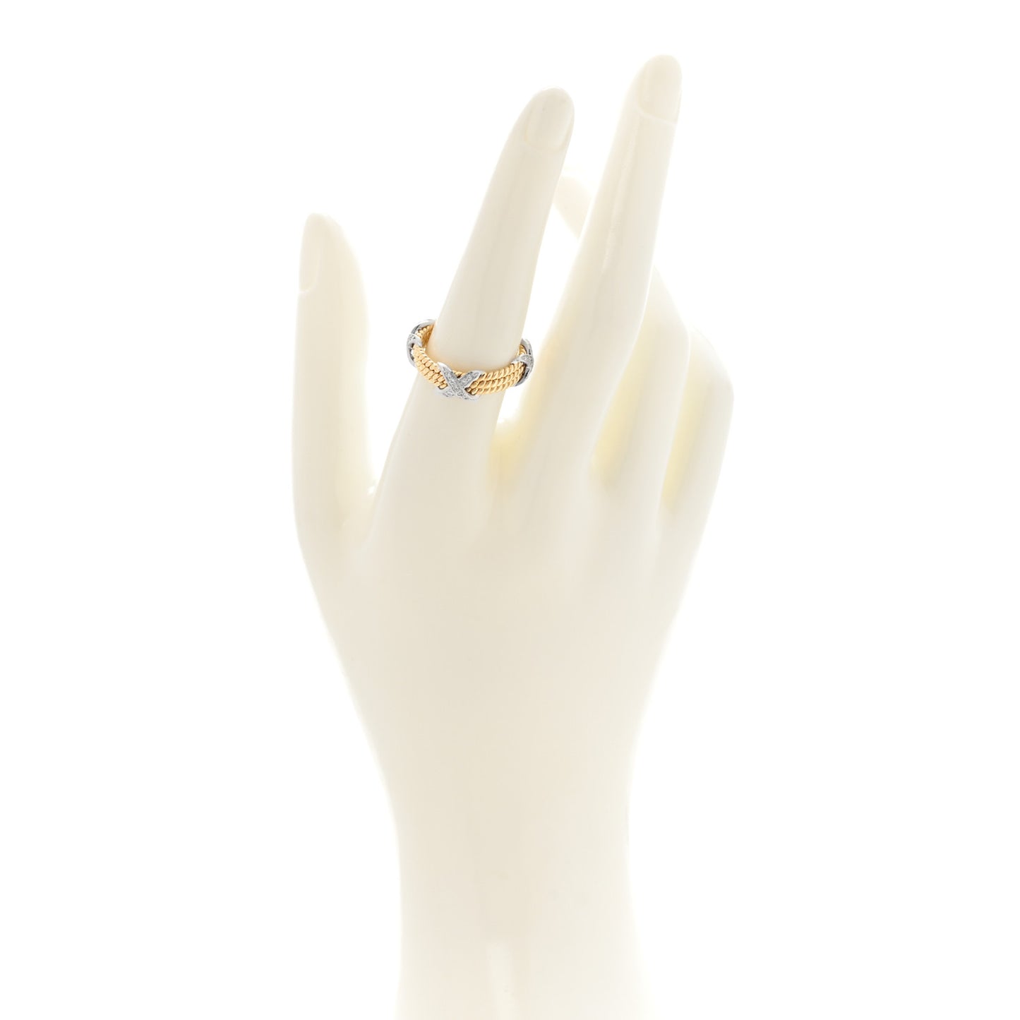 18K Yellow Gold Platinum Diamond Schlumberger Rope Three Row X Ring 57 8
