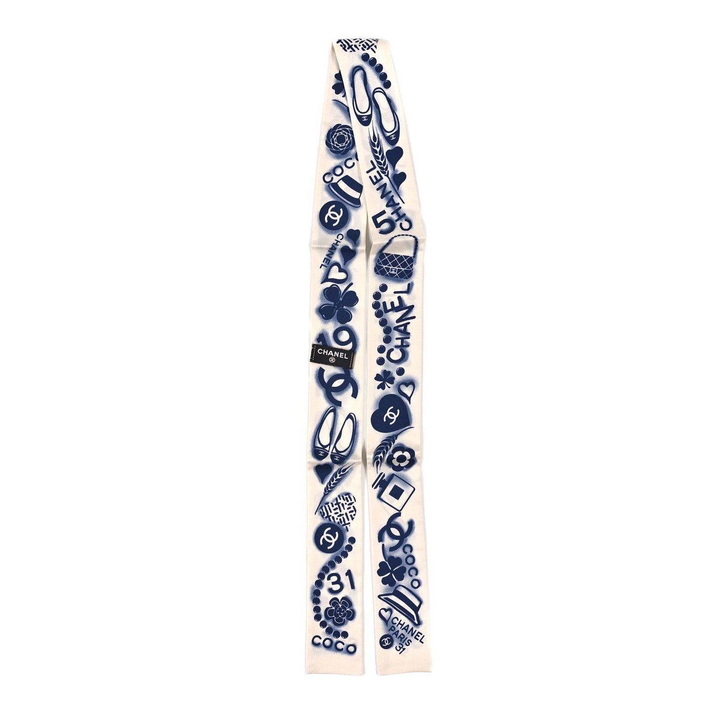 Silk CC Slim Bandeau Scarf Navy Ivory