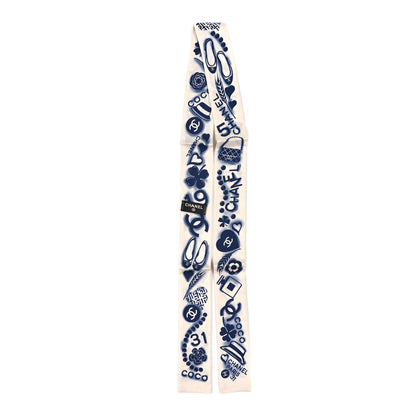 Chanel Silk CC Slim Bandeau Scarf Navy Ivory 2 of 3