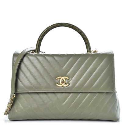 Chanel Calfskin Lizard Chevron Quilted Medium Coco Handle Flap Green 1 of 9