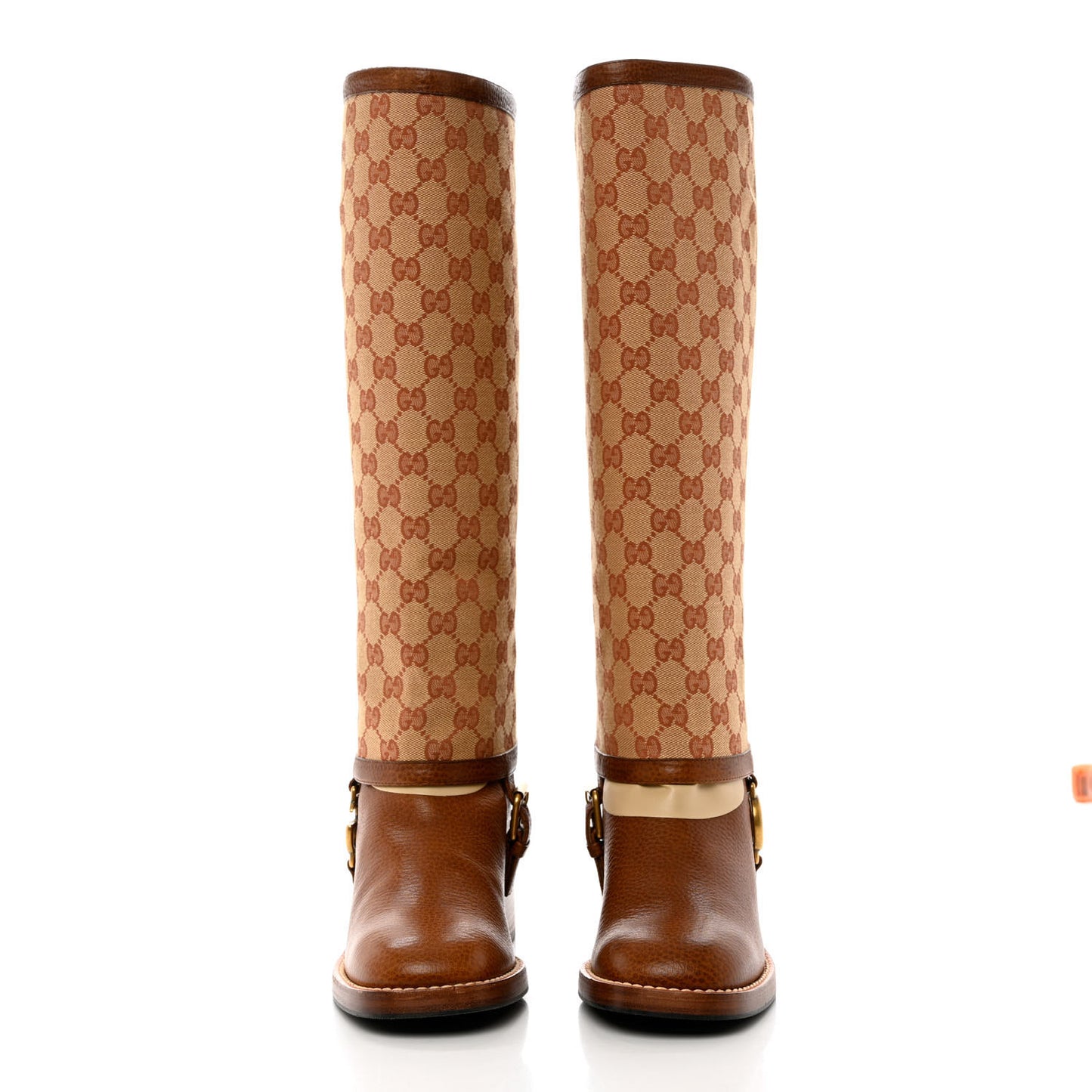 GG Monogram Calfskin Lola Tall Boots 38 Beige Ruggine Cuir