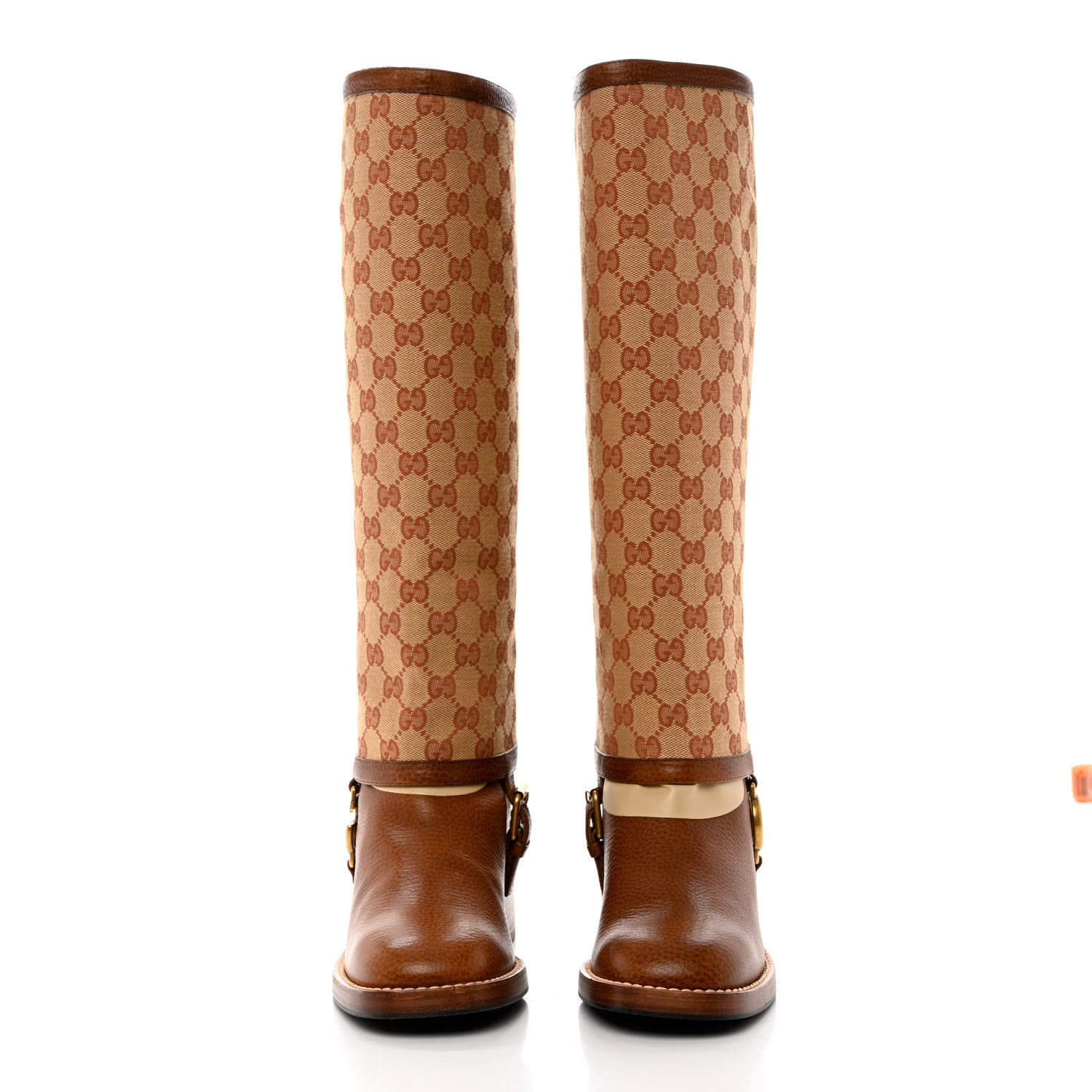 Gucci GG Monogram Calfskin Lola Tall Boots 38 Beige Ruggine Cuir 2 of 13