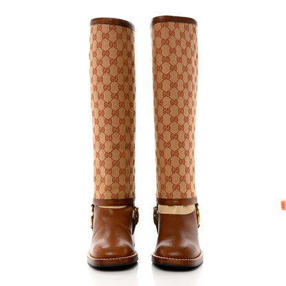 Gucci GG Monogram Calfskin Lola Tall Boots 38 Beige Ruggine Cuir 2 of 13