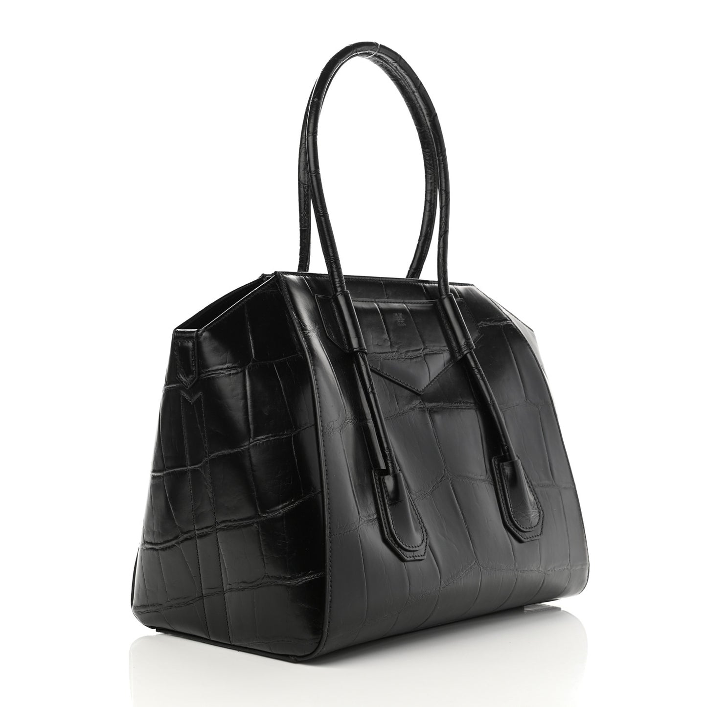 Calfskin Crocodile Embossed Medium Lock Antigona Black