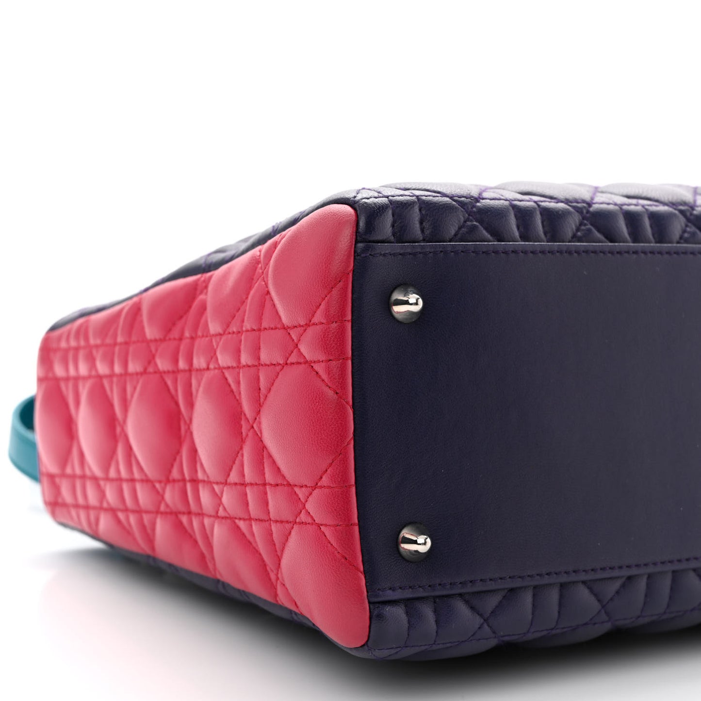 Lambskin Cannage Medium Tri-Color Lady Dior Sapphire Fuchsia Turquoise