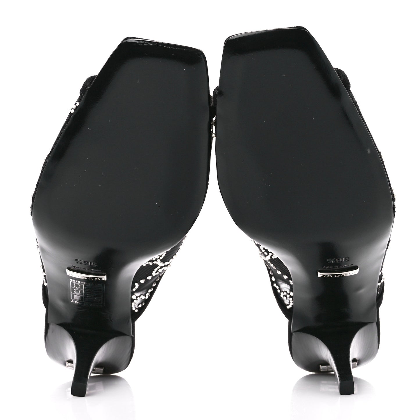 Tela Retino Kid Scamosciato Crystal GG Monogram Square G 95mm Slide Sandals 36.5 Black
