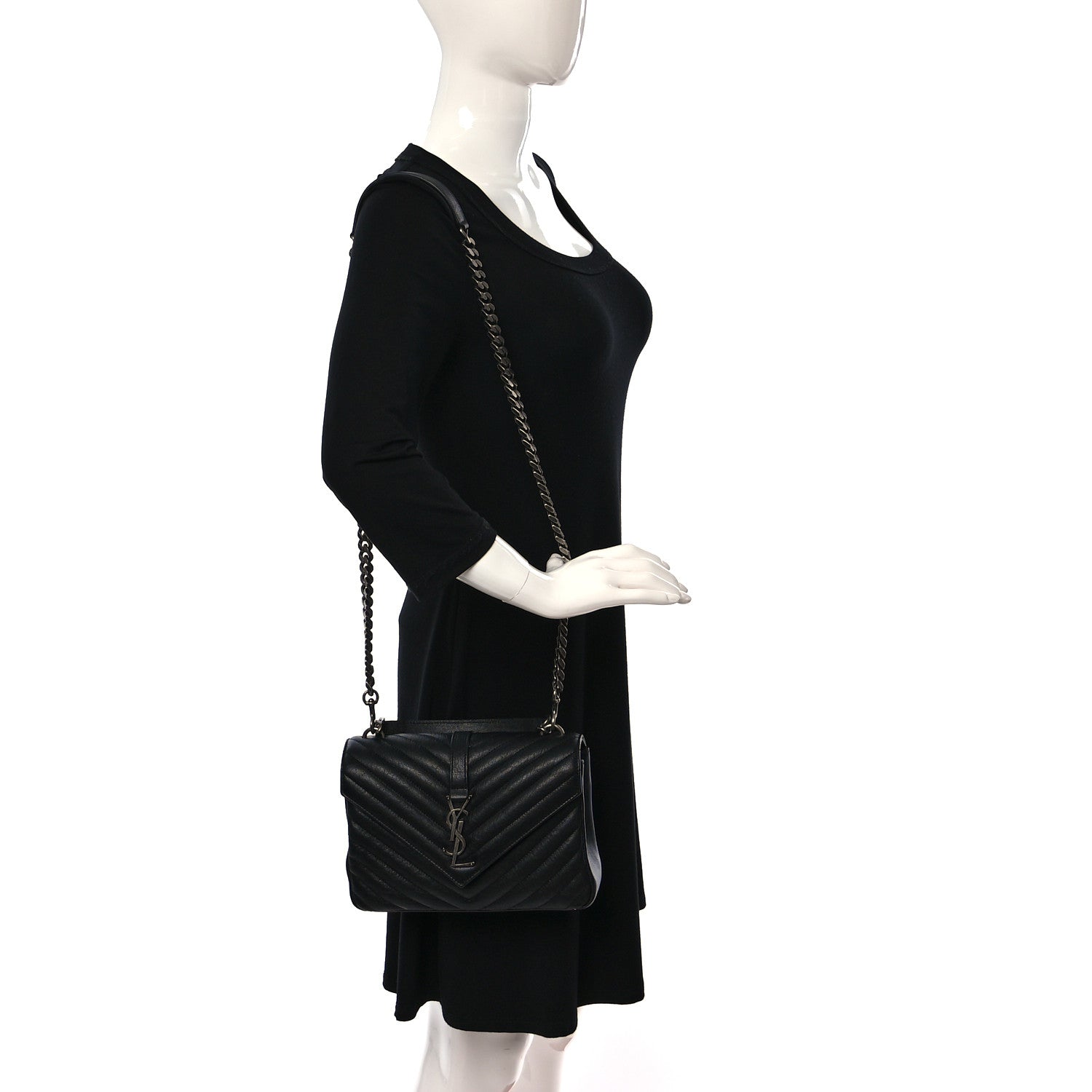 Saint Laurent Sheepskin Matelasse Chevron Monogram Monochrome Medium College Bag Black 2 of 9