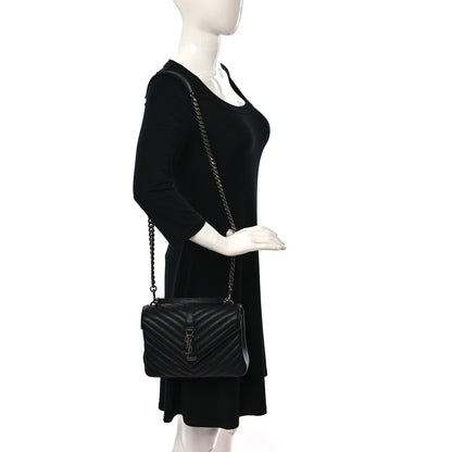 Saint Laurent Sheepskin Matelasse Chevron Monogram Monochrome Medium College Bag Black 2 of 9