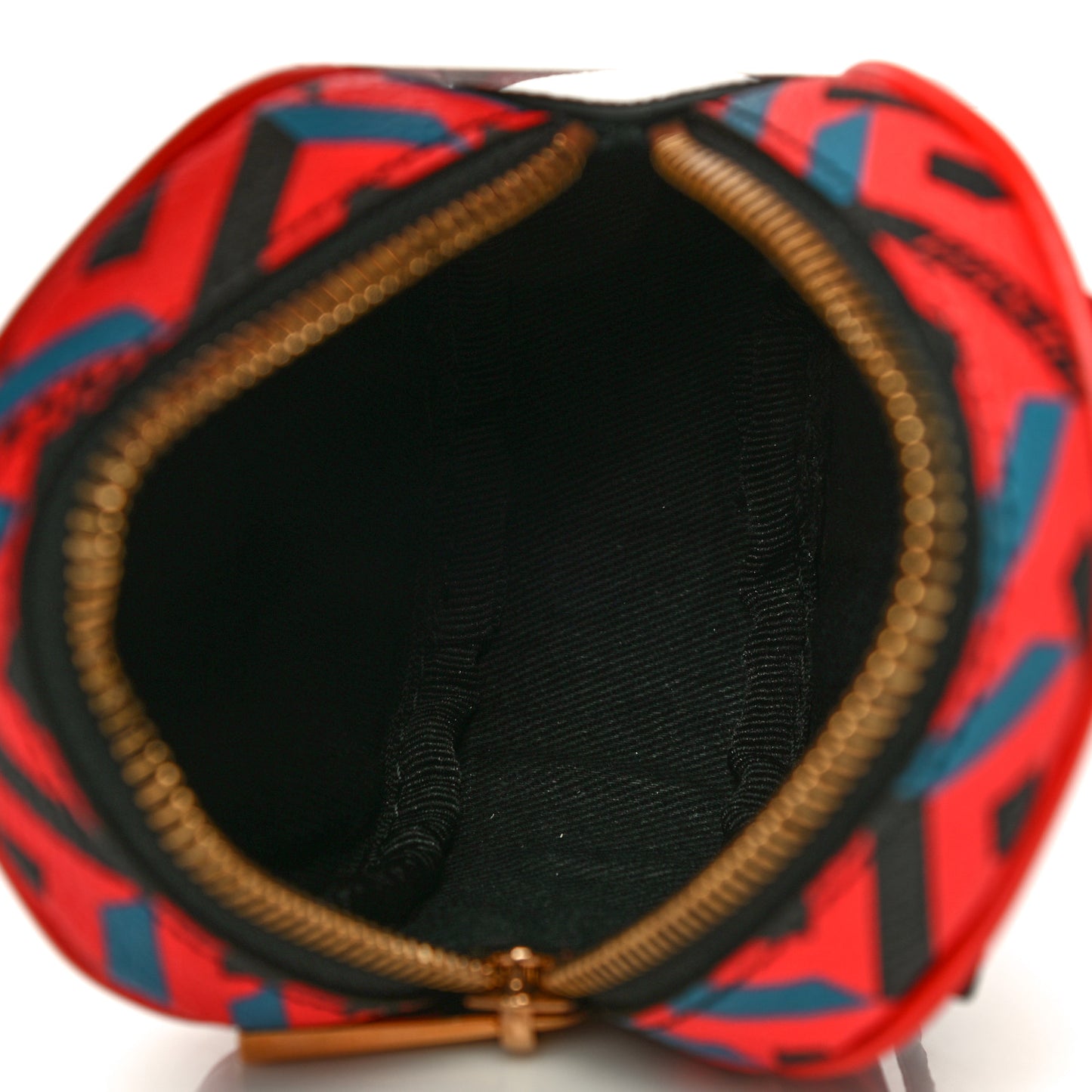 Coated Canvas Calfskin La Greca Round Zip Pouch Blue Red