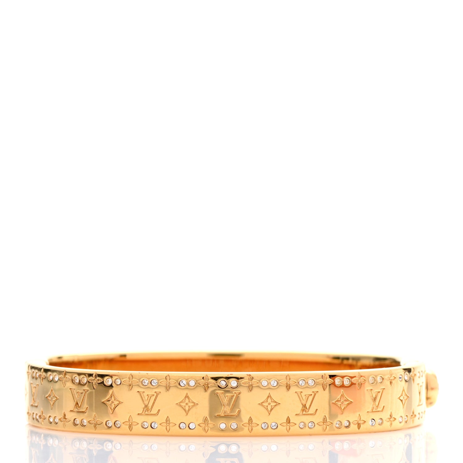 Louis Vuitton Brass Crystal Monogram Nanogram Strass Cuff S Gold 3 of 7