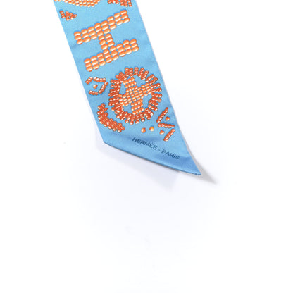 Hermes Silk Kelly En Perles Twilly Bleu Azur Orange 3 of 3