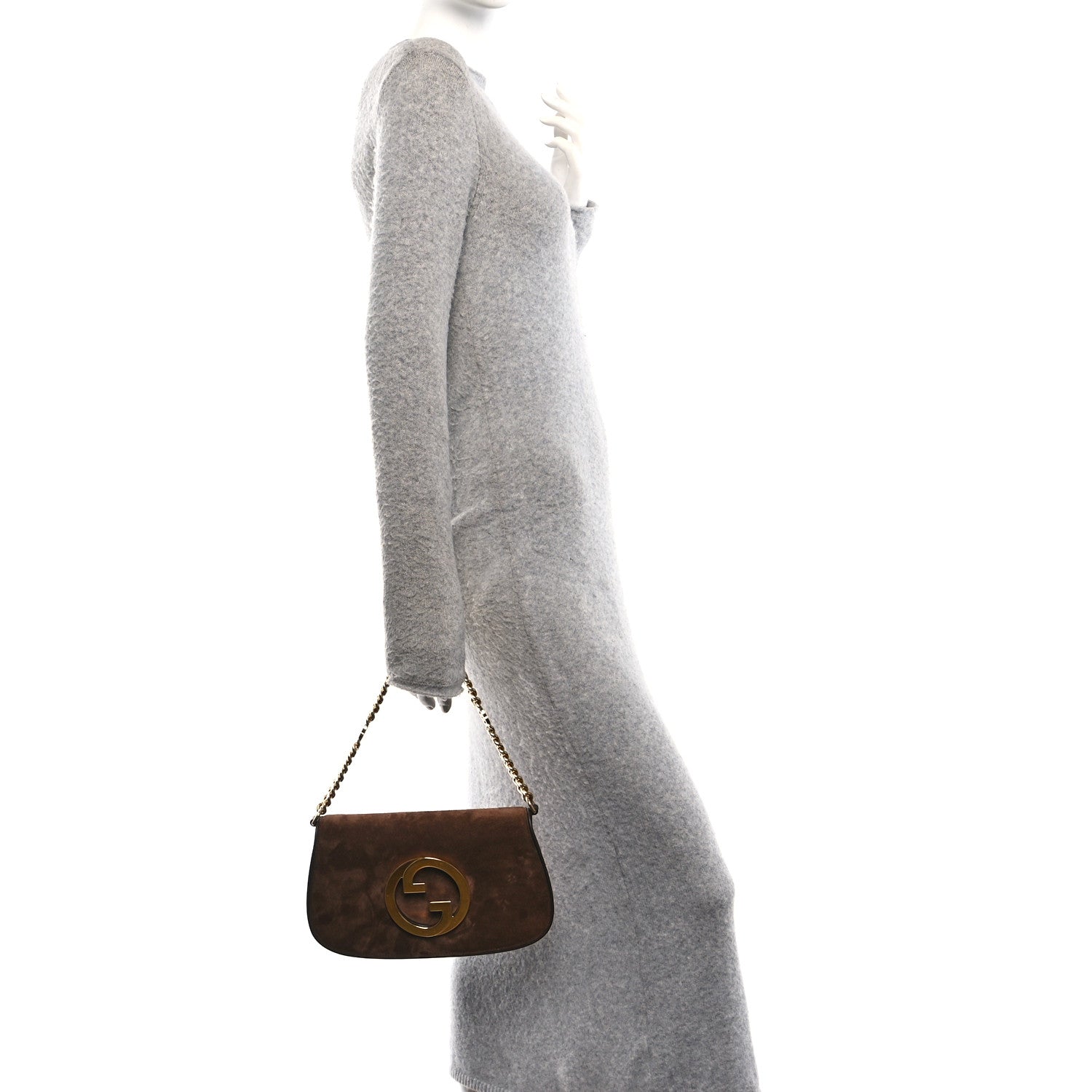 Gucci Suede Talco Roxy Calfskin Blondie Chain Shoulder Flap Bag Burnt Satin 2 of 11
