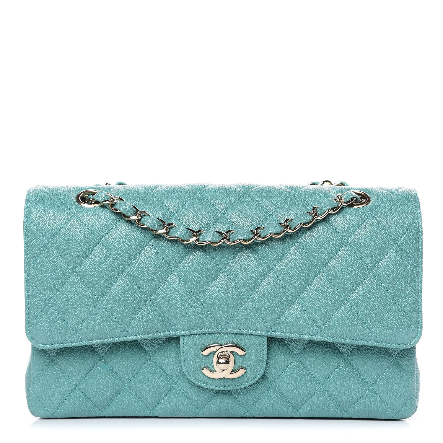 Chanel Iridescent Caviar Quilted Medium Double Flap Green 1 of 10