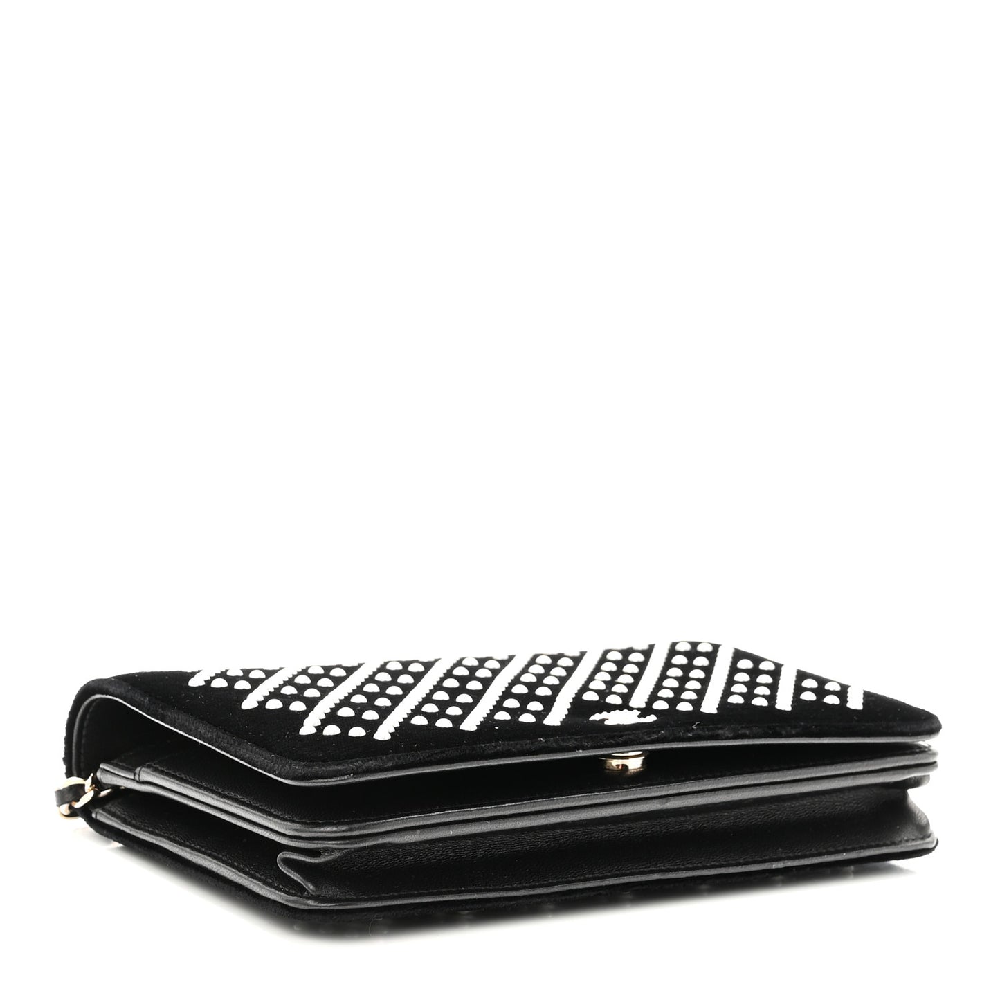 Velvet Pearl Diamond Embellished Wallet On Chain WOC Black