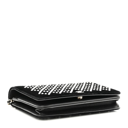 Chanel Velvet Pearl Diamond Embellished Wallet On Chain WOC Black 4 of 11
