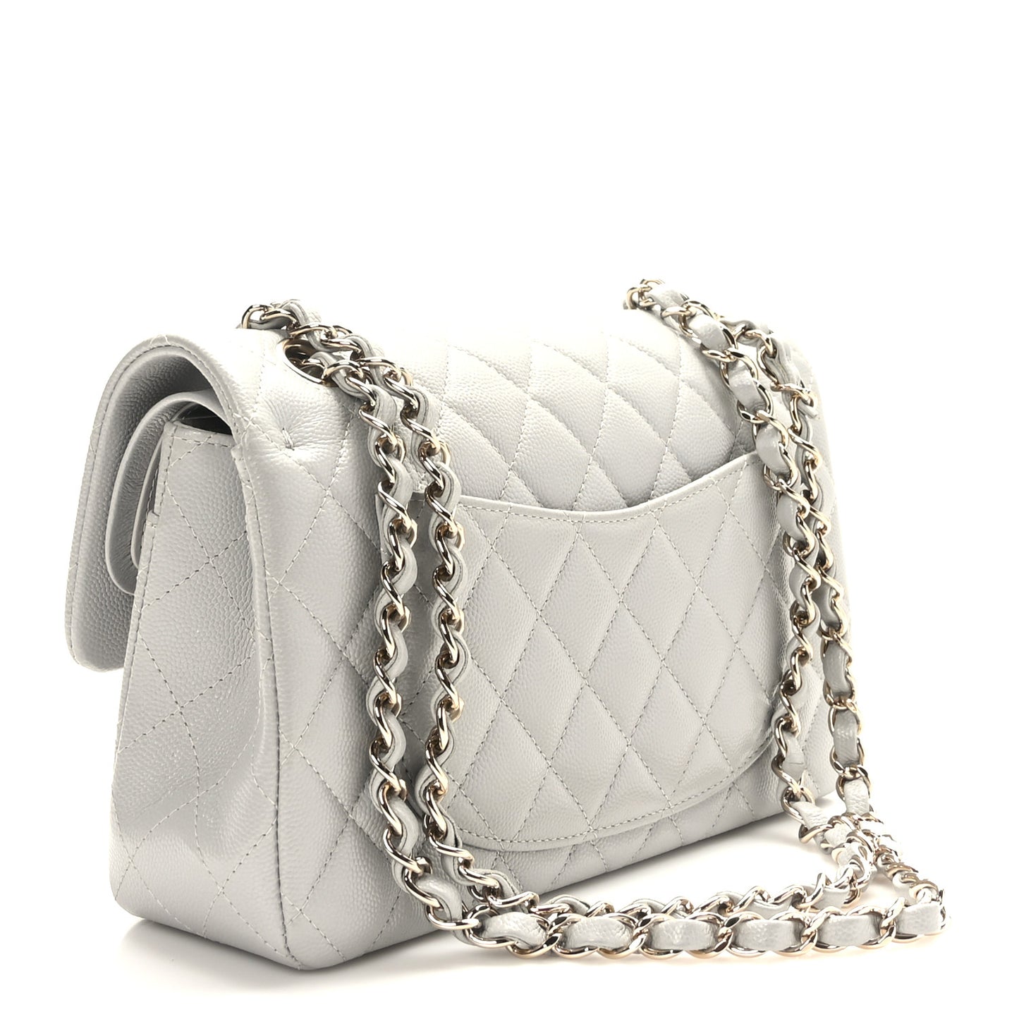 Caviar Quilted Small Double Flap Grey