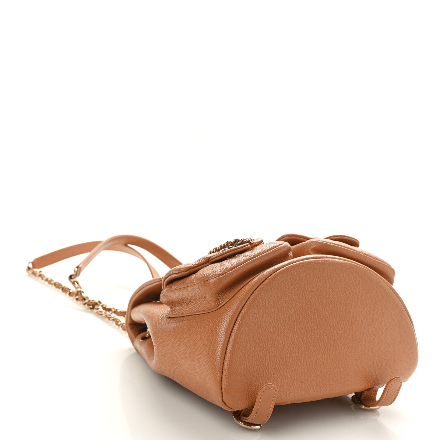 Shiny Caviar Quilted Medium Duma Pockets Drawstring Backpack Dark Beige