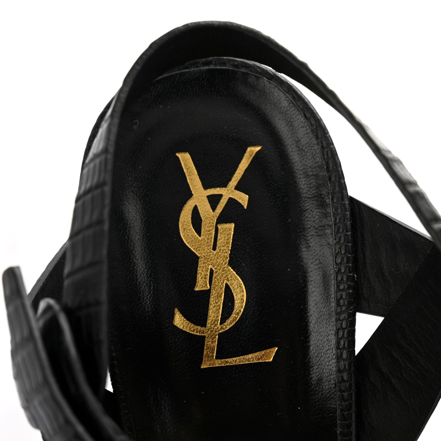 Saint Laurent Calfskin Embossed Crocodile Tribute 105 Platform Sandals 40 Black 6 of 11