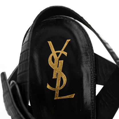 Saint Laurent Calfskin Embossed Crocodile Tribute 105 Platform Sandals 40 Black 6 of 11