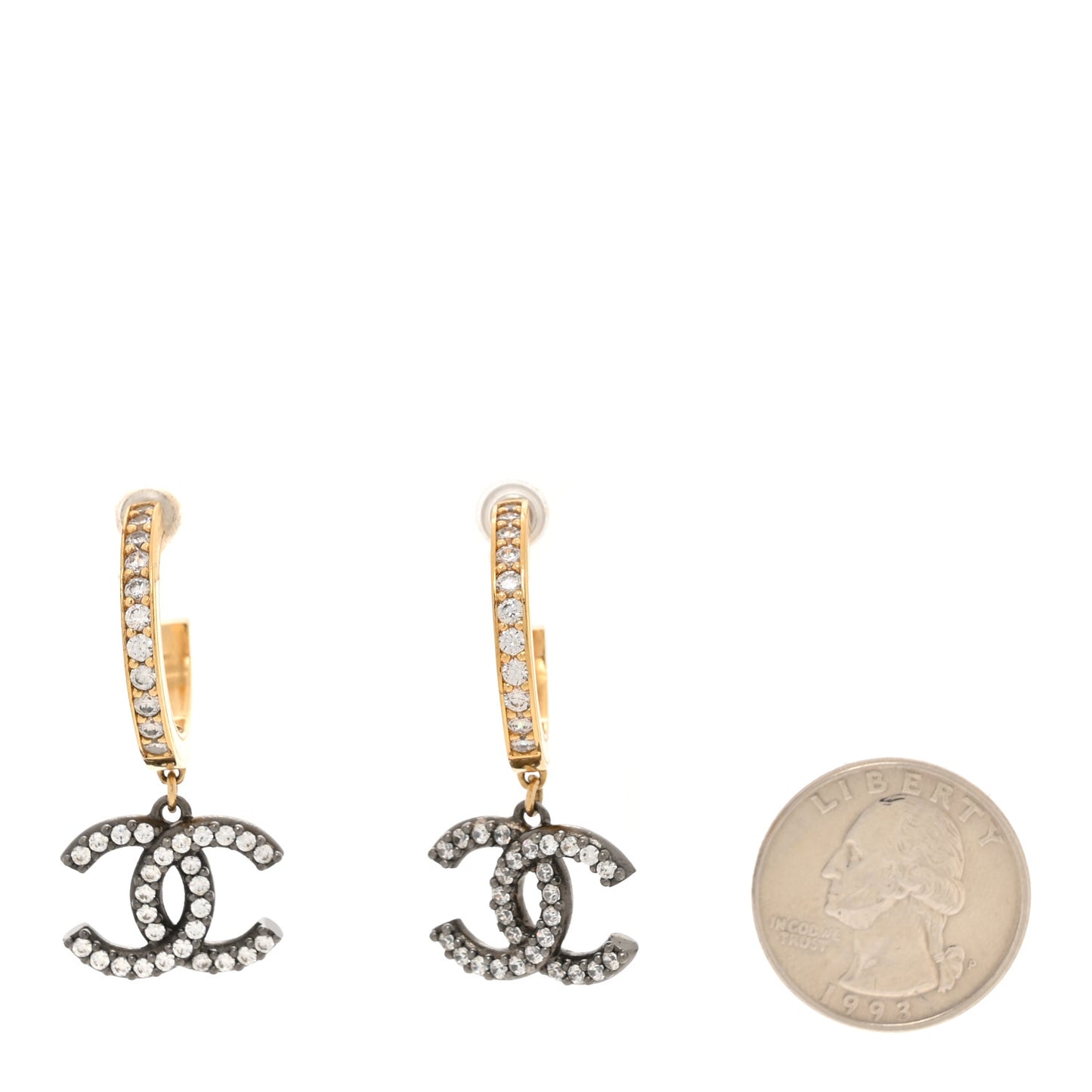 Crystal Lock Symbols CC Hoop Drop Earrings Gold Ruthenium