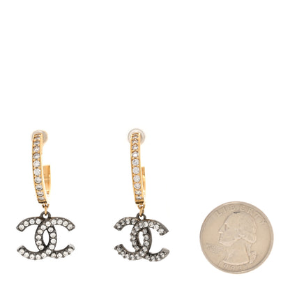 Chanel Crystal Lock Symbols CC Hoop Drop Earrings Gold Ruthenium 2 of 5